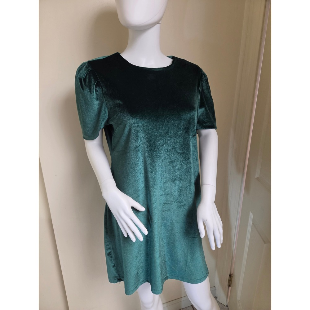 WAYF Emerald Green Velvet Puff Sleeve Mini Shift Dress Green Medium 90436WTJ-G15